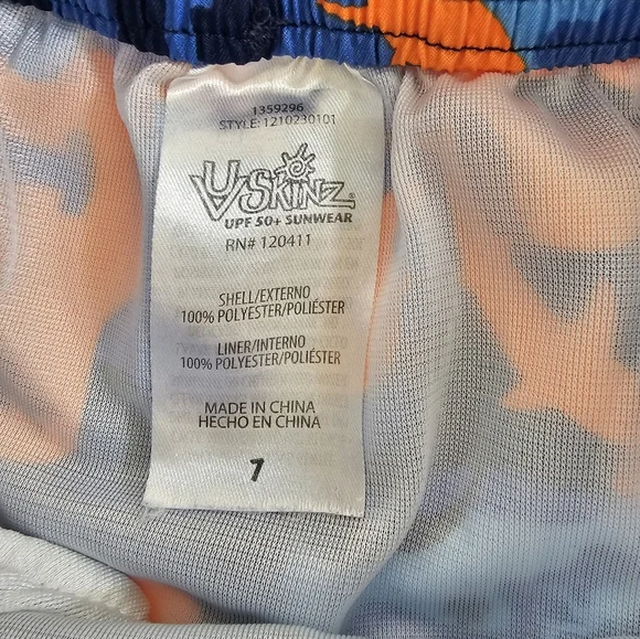 UV Skinz Kids Swim Set Orange Shark Rash Guard Board Shorts Hat UPF50 Beach - Picture 8 of 9